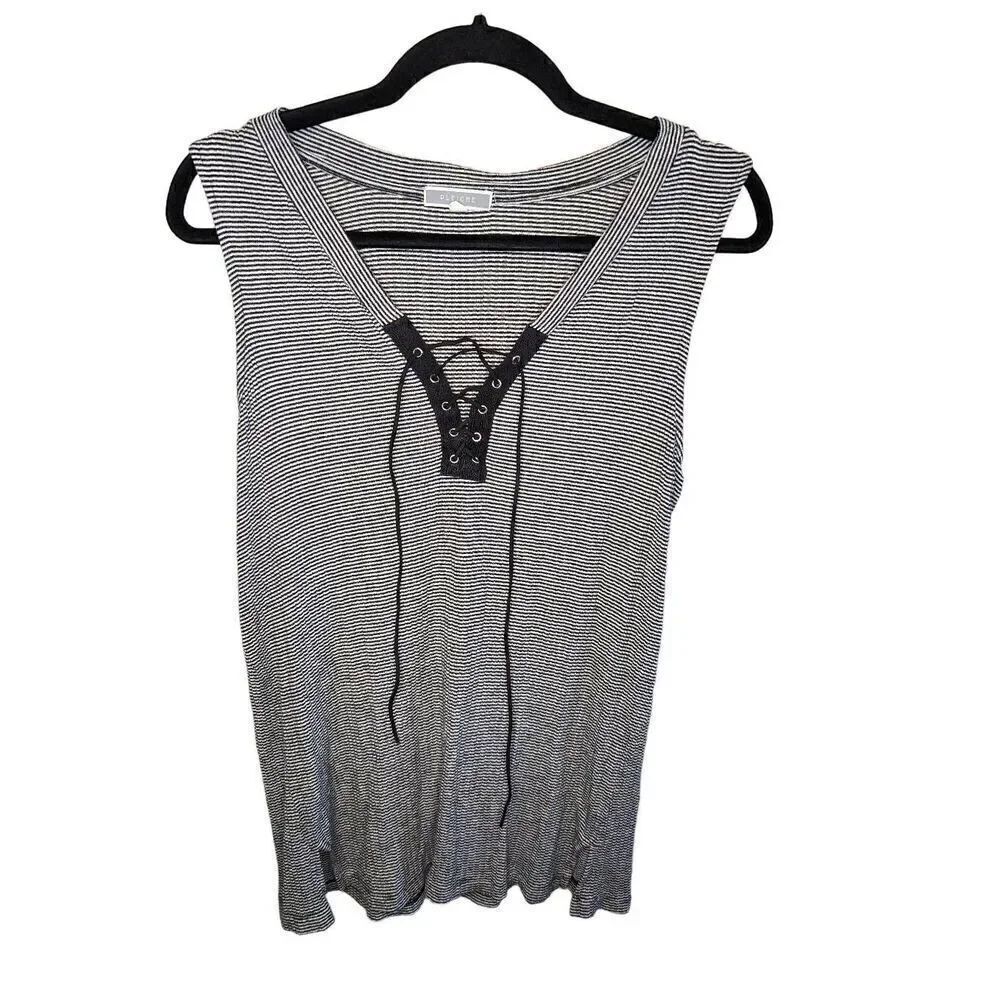 Pleione Sleeveless Knitted Striped Short with V-Neck Women's Size Large